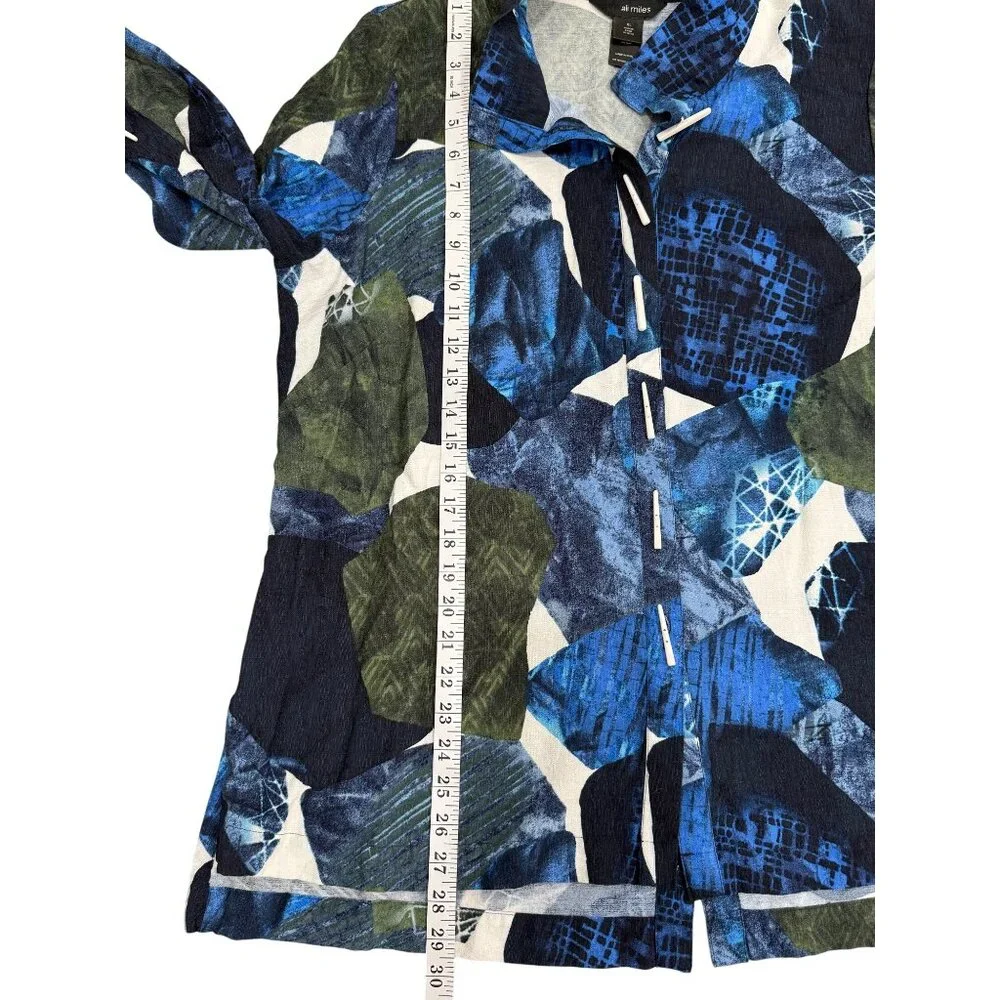 Ali Miles Womens Tunic Button-Up Top Abstract Blue White Lagenlook Size XL - Picture 6 of 8